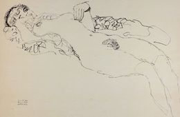 Print, La Danseuse de Cabaret / Liegender Mädchenakt nach links / Reclining female nude facing left - 1914, Gustav Klimt