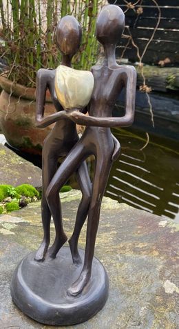 Sculpture, Couple cœur à la main sur socle, Carl Jaunay