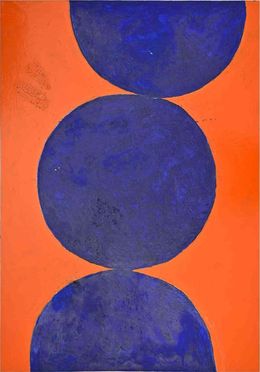 Painting, Blue Circles on Orange, Giorgio Lo Fermo