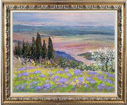 Painting, Spring colors landscape n°1 - Tuscany painting & frame, Biagio Chiesi