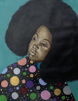 Painting, Untitled 2 - 21st Century, Contemporary, Figurative, Women with Large Afro Hair, Emmanuel Ojebola