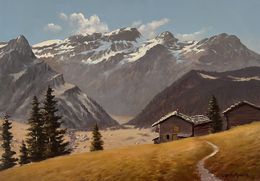 Painting, Les Diablerets, le Col du Pillon, Eugène Devaud De Madelin