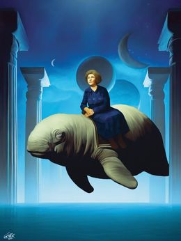 Painting, Old lady on manatee (ether), Kika Gómez Ilian