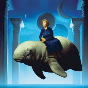 Painting, Old lady on manatee (ether), Kika Gómez Ilian